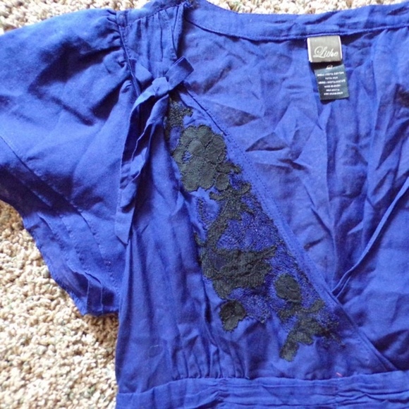 Anthropologie Lithe Blue Dress Black Lace Trim - Picture 5 of 6